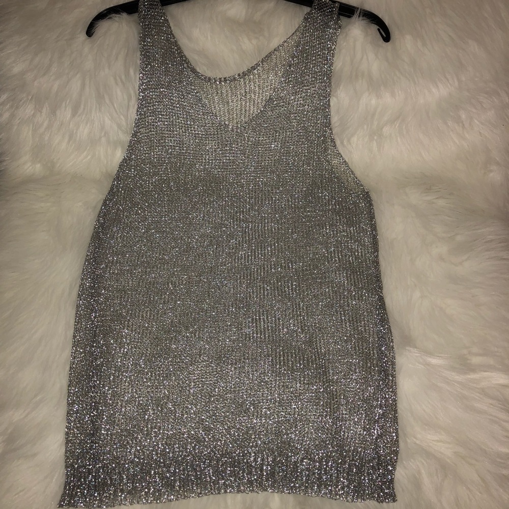 Silver Metallic Sleeveless Top